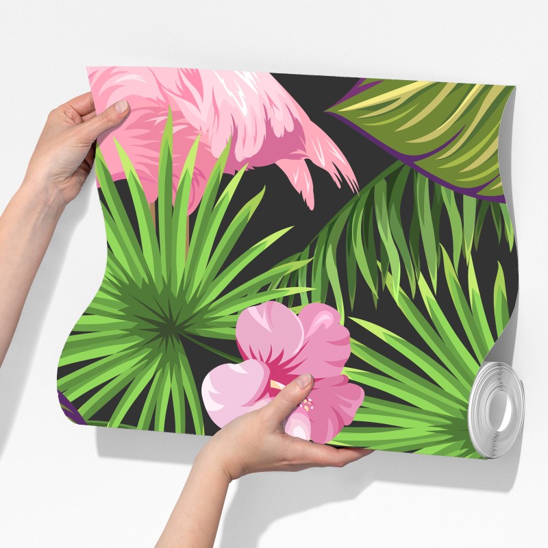 Fototapeta różowy wzór z flamingami i tropikalnymi liśćmi – Wallissimo® Fototapeta różowy wzór z flamingami i tropikalnymi liśćmi – Wallissimo®