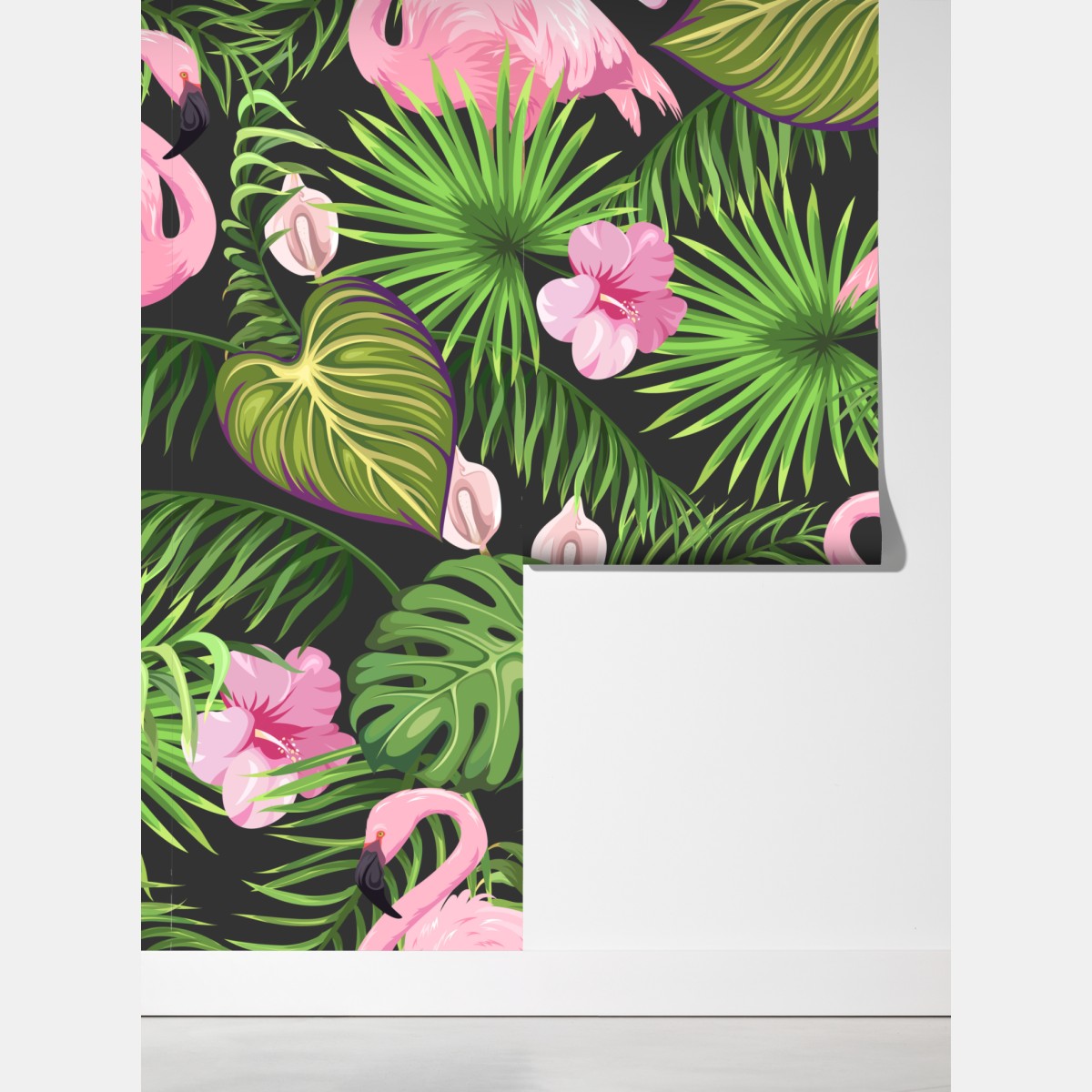 Fototapeta różowy wzór z flamingami i tropikalnymi liśćmi – Wallissimo® Fototapeta różowy wzór z flamingami i tropikalnymi liśćmi – Wallissimo®