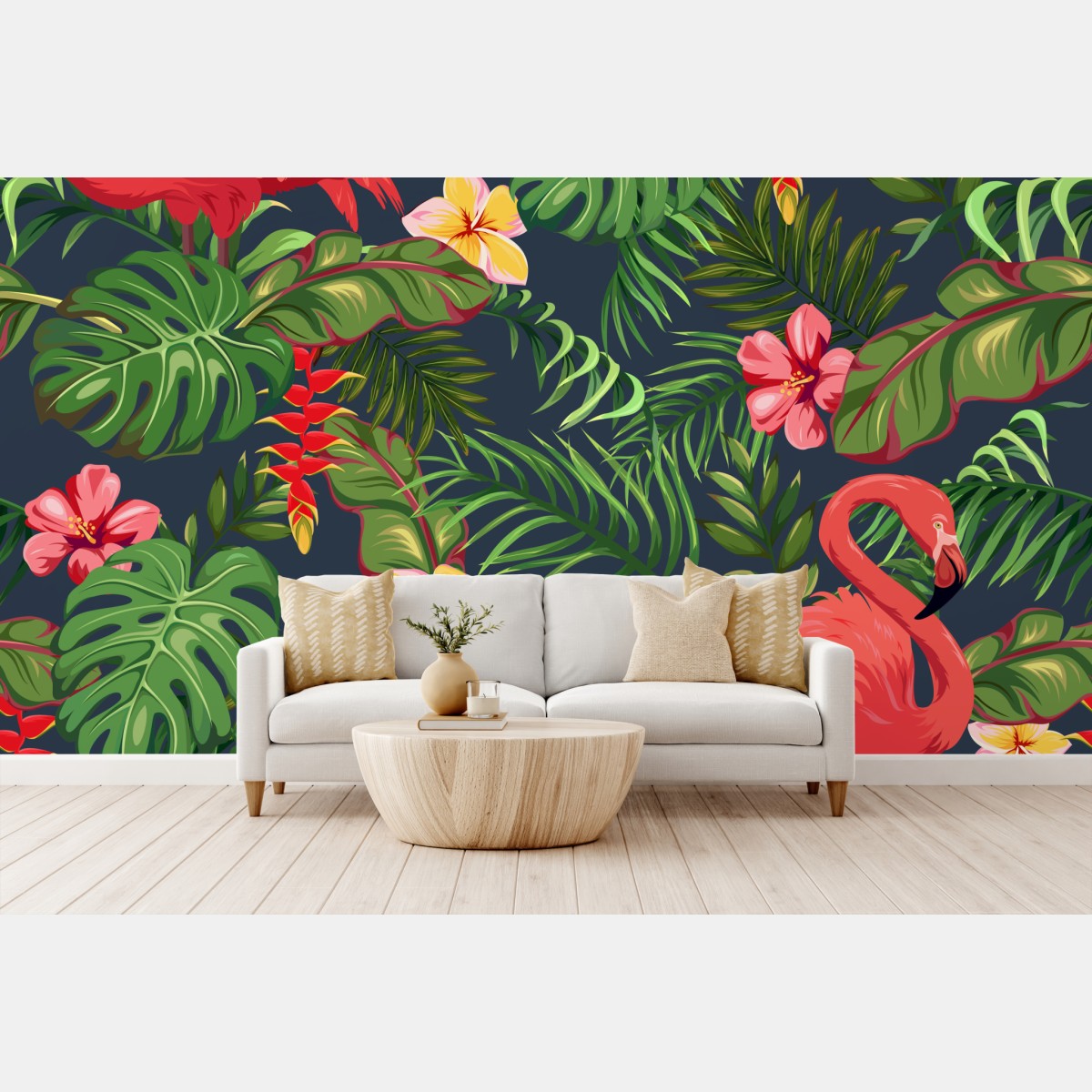 Wall mural tropical flamingo botanical design
