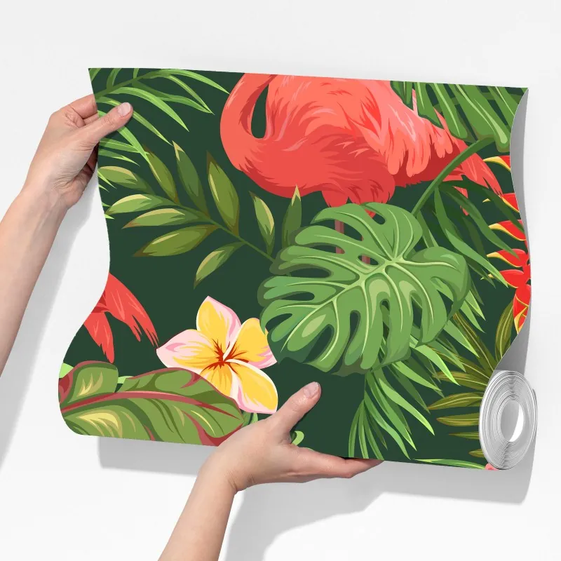 Fototapeta tropikalne flamingi w bujnej roślinności – Wallissimo® Fototapeta tropikalne flamingi w bujnej roślinności – Wallissimo®