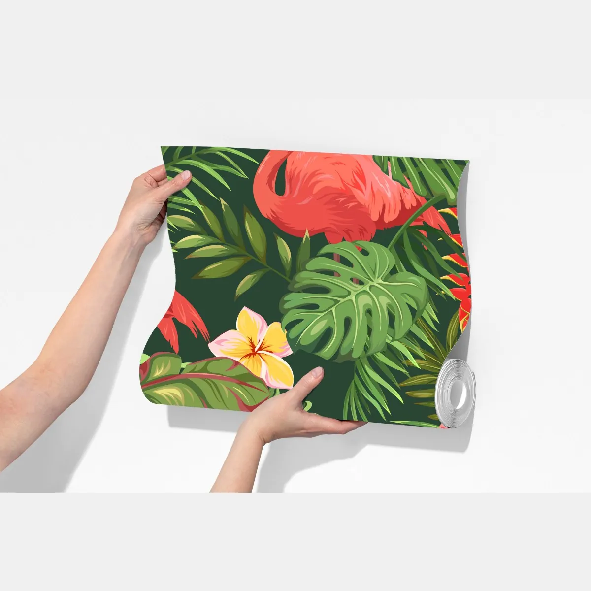 Fototapeta tropikalne flamingi w bujnej roślinności – Wallissimo® Fototapeta tropikalne flamingi w bujnej roślinności – Wallissimo®