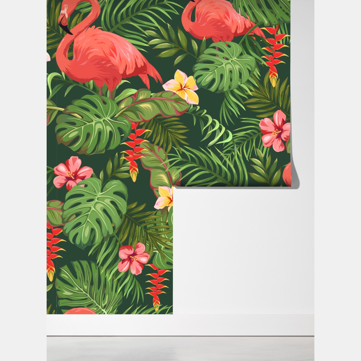 Fototapeta tropikalne flamingi w bujnej roślinności – Wallissimo® Fototapeta tropikalne flamingi w bujnej roślinności – Wallissimo®