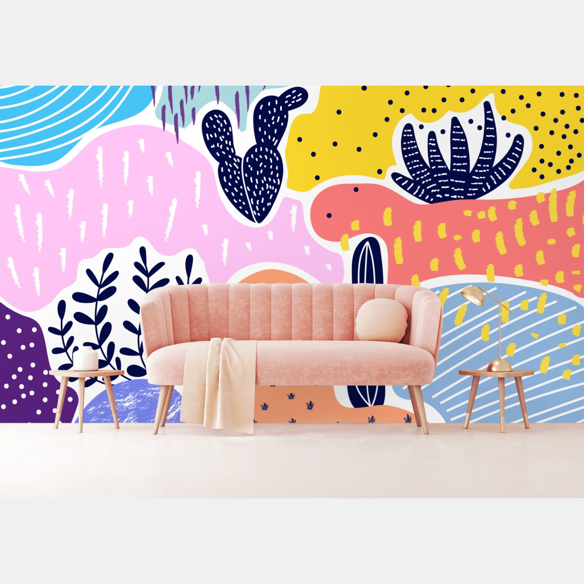 Wall mural playful abstract botanical pattern