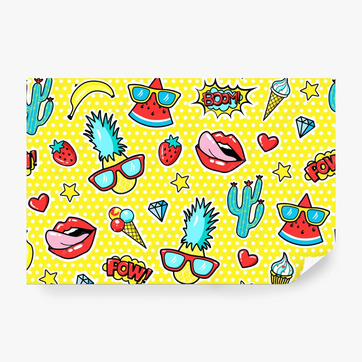 Fototapeta jaskrawy wzór naklejek w stylu pop-art – Wallissimo® Fototapeta jaskrawy wzór naklejek w stylu pop-art – Wallissimo®