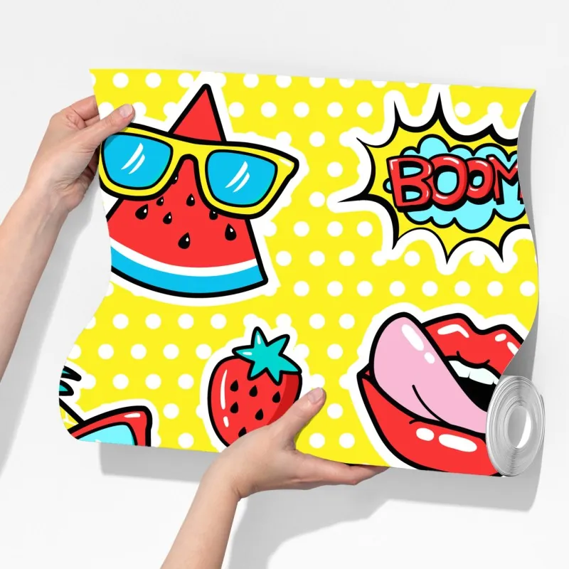 Fototapeta jaskrawy wzór naklejek w stylu pop-art – Wallissimo® Fototapeta jaskrawy wzór naklejek w stylu pop-art – Wallissimo®