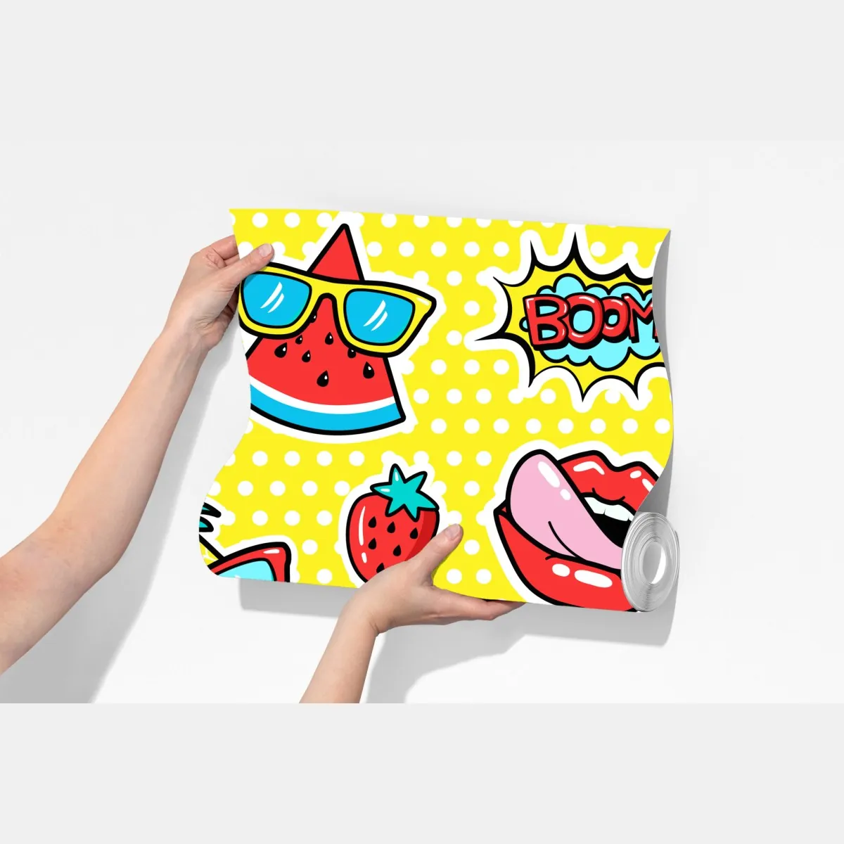 Fototapeta jaskrawy wzór naklejek w stylu pop-art – Wallissimo® Fototapeta jaskrawy wzór naklejek w stylu pop-art – Wallissimo®