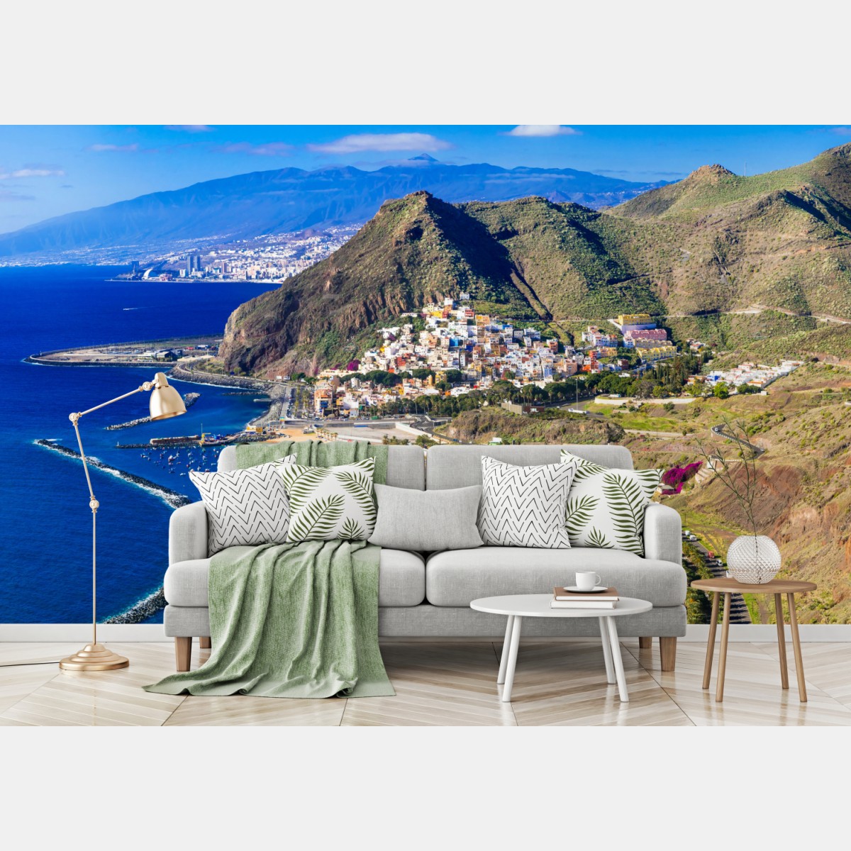 Wall mural sunlit coastal bay with turquoise waters