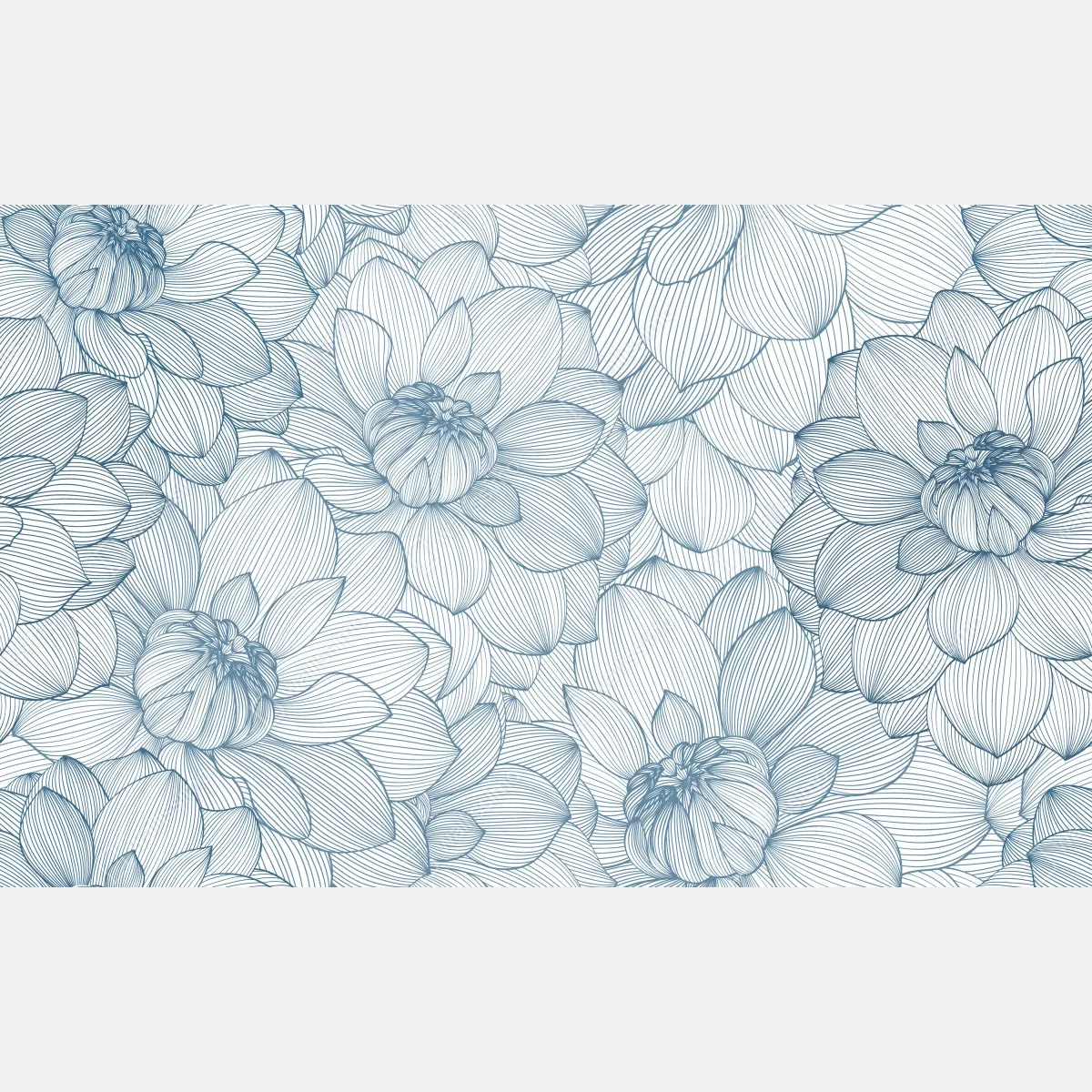 Fototapeta delikatny, liniowy wzór kwiatowy w odcieniach niebieskiego – Wallissimo® Fototapeta delikatny, liniowy wzór kwiatowy w odcieniach niebieskiego – Wallissimo®