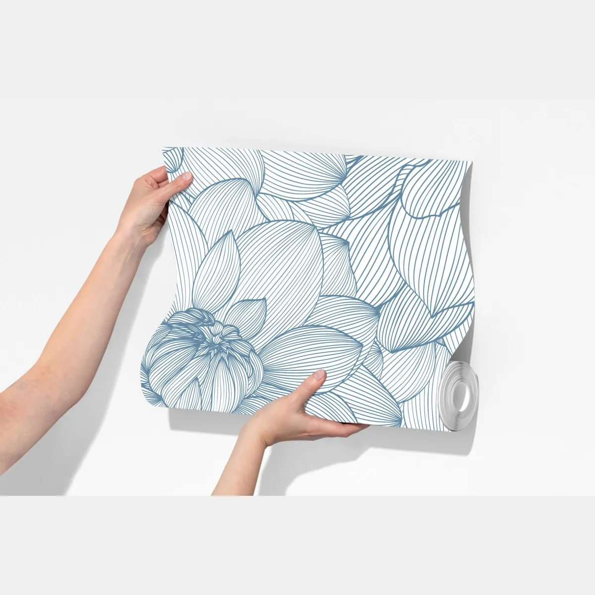 Fototapeta delikatny, liniowy wzór kwiatowy w odcieniach niebieskiego – Wallissimo® Fototapeta delikatny, liniowy wzór kwiatowy w odcieniach niebieskiego – Wallissimo®