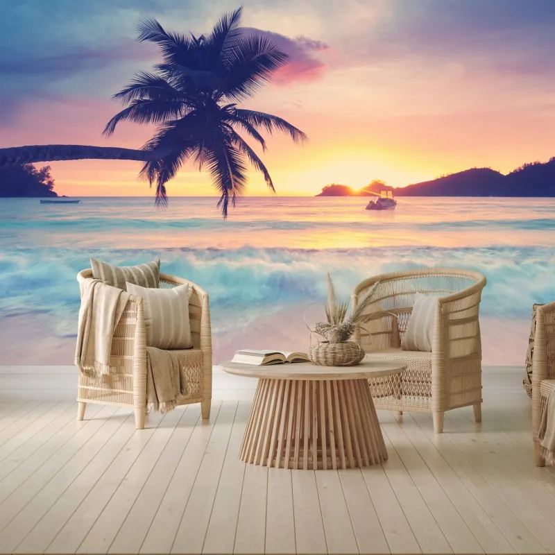 Fototapeta tropikalny pastelowy zachód słońca nad morzem