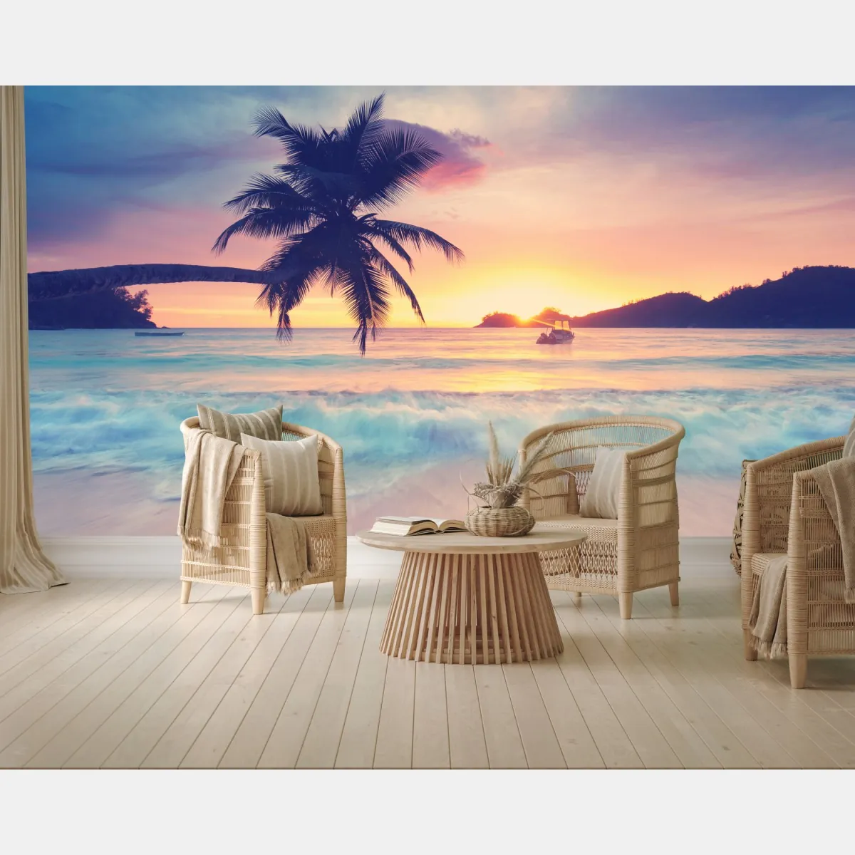Fototapeta tropikalny pastelowy zachód słońca nad morzem – Wallissimo® Fototapeta tropikalny pastelowy zachód słońca nad morzem – Wallissimo®
