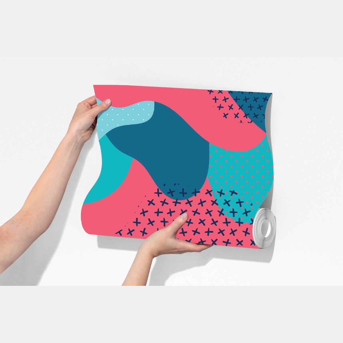 Fototapeta abstrakcyjny falisty wzór w turkusie i koralu – Wallissimo® Fototapeta abstrakcyjny falisty wzór w turkusie i koralu – Wallissimo®