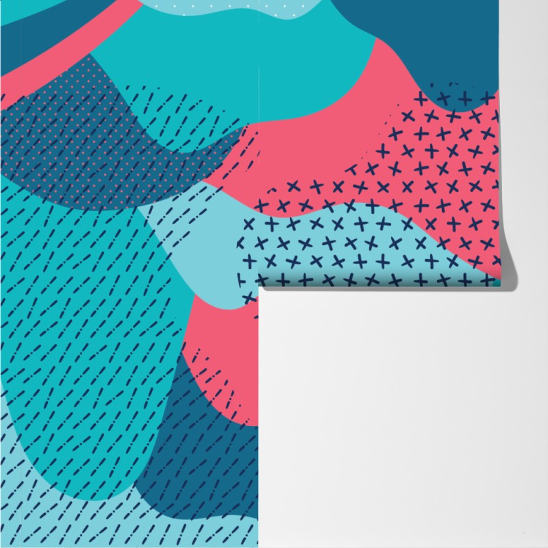 Fototapeta abstrakcyjny falisty wzór w turkusie i koralu – Wallissimo® Fototapeta abstrakcyjny falisty wzór w turkusie i koralu – Wallissimo®