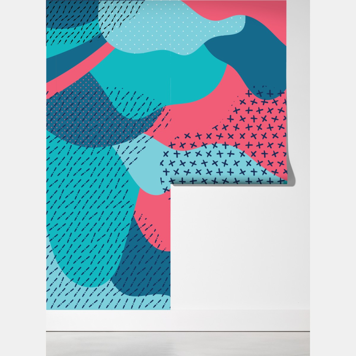 Fototapeta abstrakcyjny falisty wzór w turkusie i koralu – Wallissimo® Fototapeta abstrakcyjny falisty wzór w turkusie i koralu – Wallissimo®