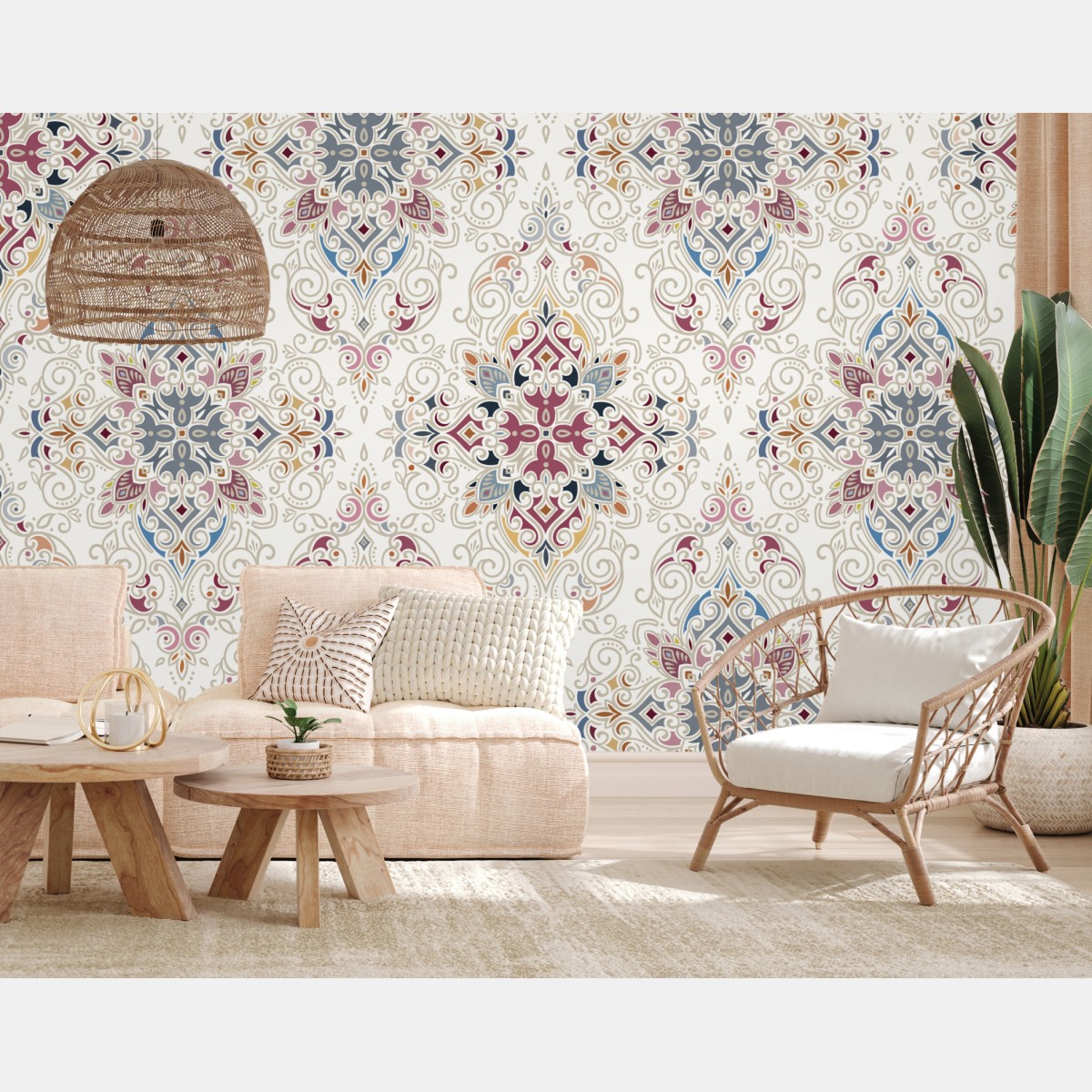 Wall mural ornate vintage damask pattern