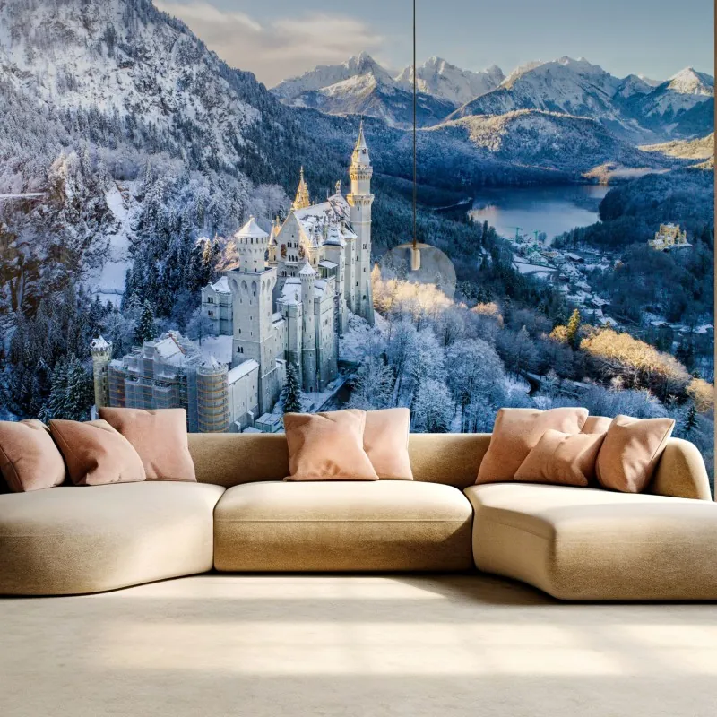 Fototapeta zimowy zamek w ośnieżonych górach