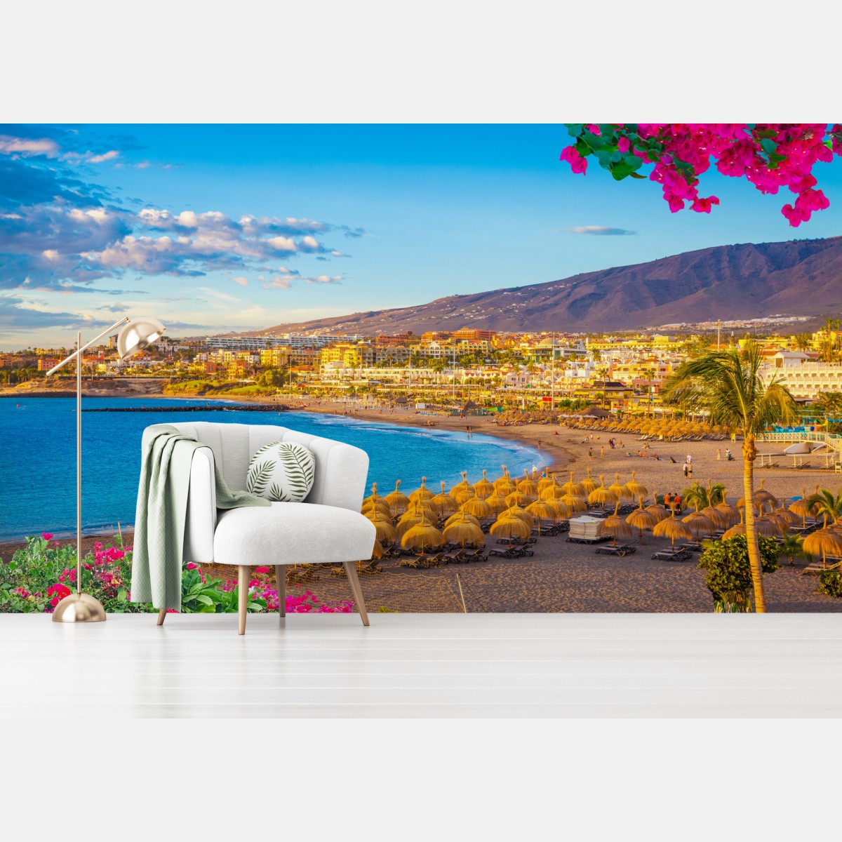 Wall mural sunlit Torviscas beach panorama, Tenerife