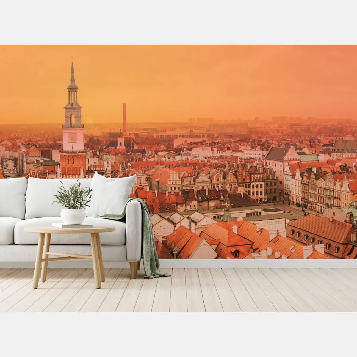 Fototapeta ciepły zachód słońca nad zabytkowymi dachami miasta – Wallissimo® Fototapeta ciepły zachód słońca nad zabytkowymi dachami miasta – Wallissimo®