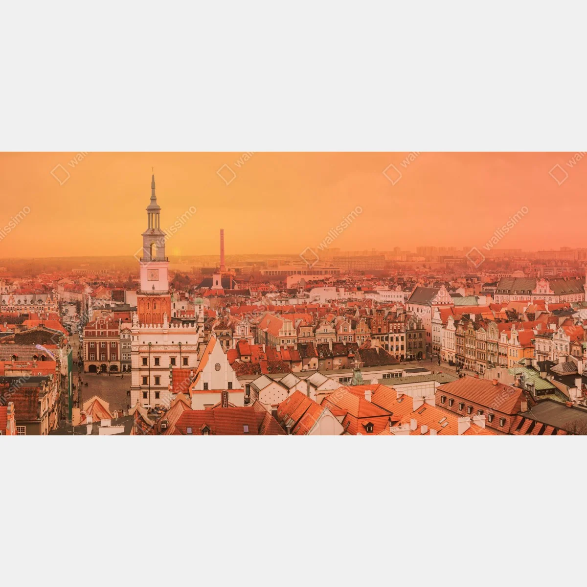 Fototapeta ciepły zachód słońca nad zabytkowymi dachami miasta – Wallissimo® Fototapeta ciepły zachód słońca nad zabytkowymi dachami miasta – Wallissimo®