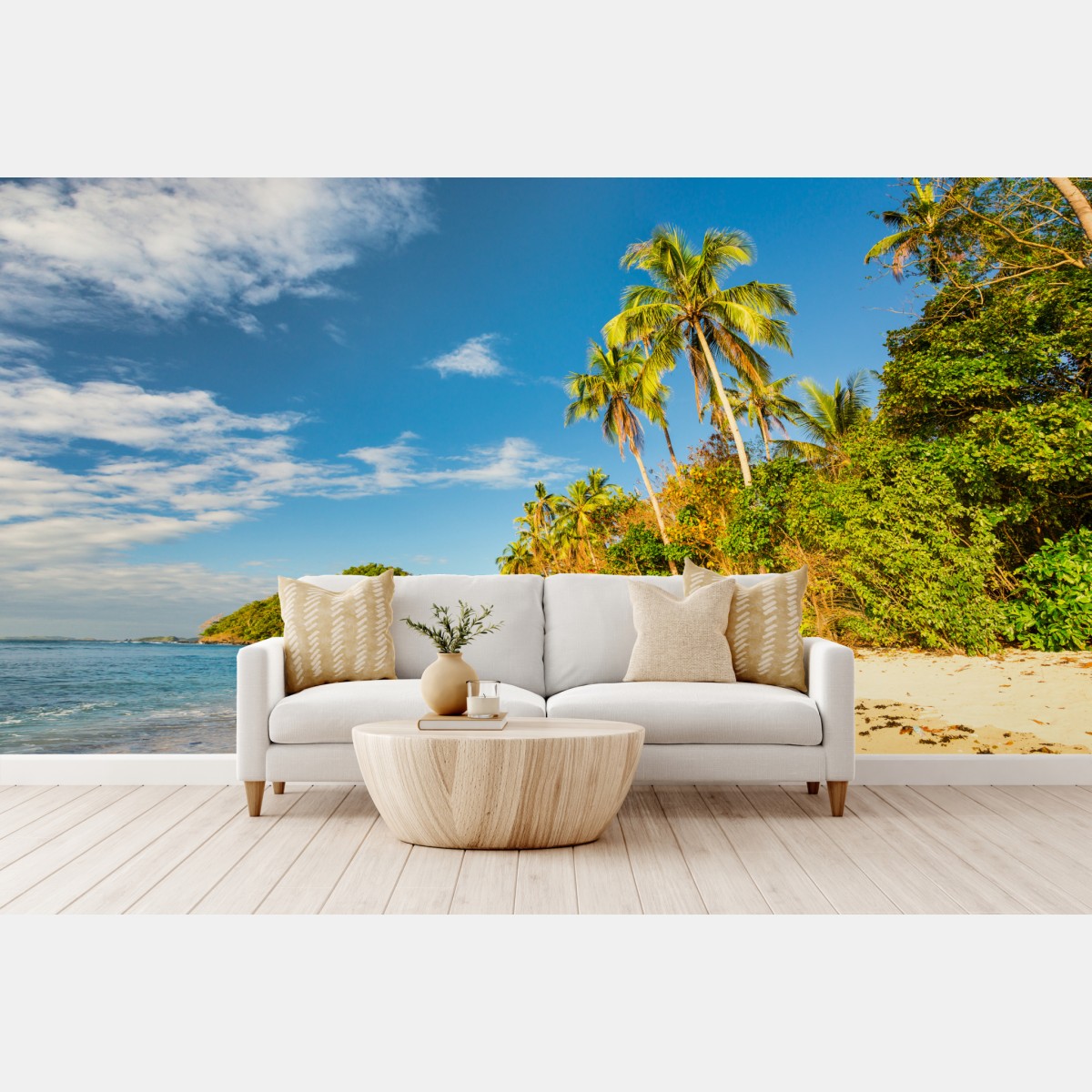 Wall mural golden tropical beach at sunset