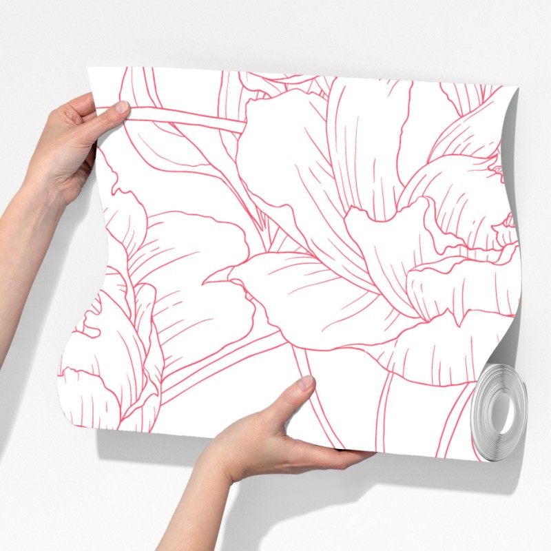 Fototapeta delikatny różowy wzór piwonii w stylu line art – Wallissimo® Fototapeta delikatny różowy wzór piwonii w stylu line art – Wallissimo®