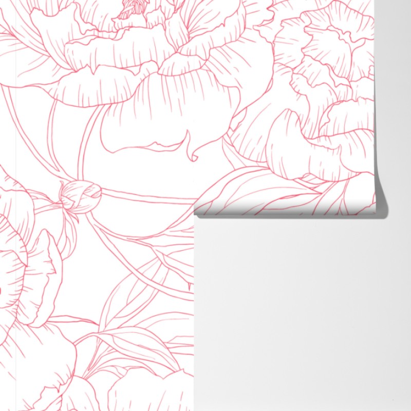 Fototapeta delikatny różowy wzór piwonii w stylu line art – Wallissimo® Fototapeta delikatny różowy wzór piwonii w stylu line art – Wallissimo®