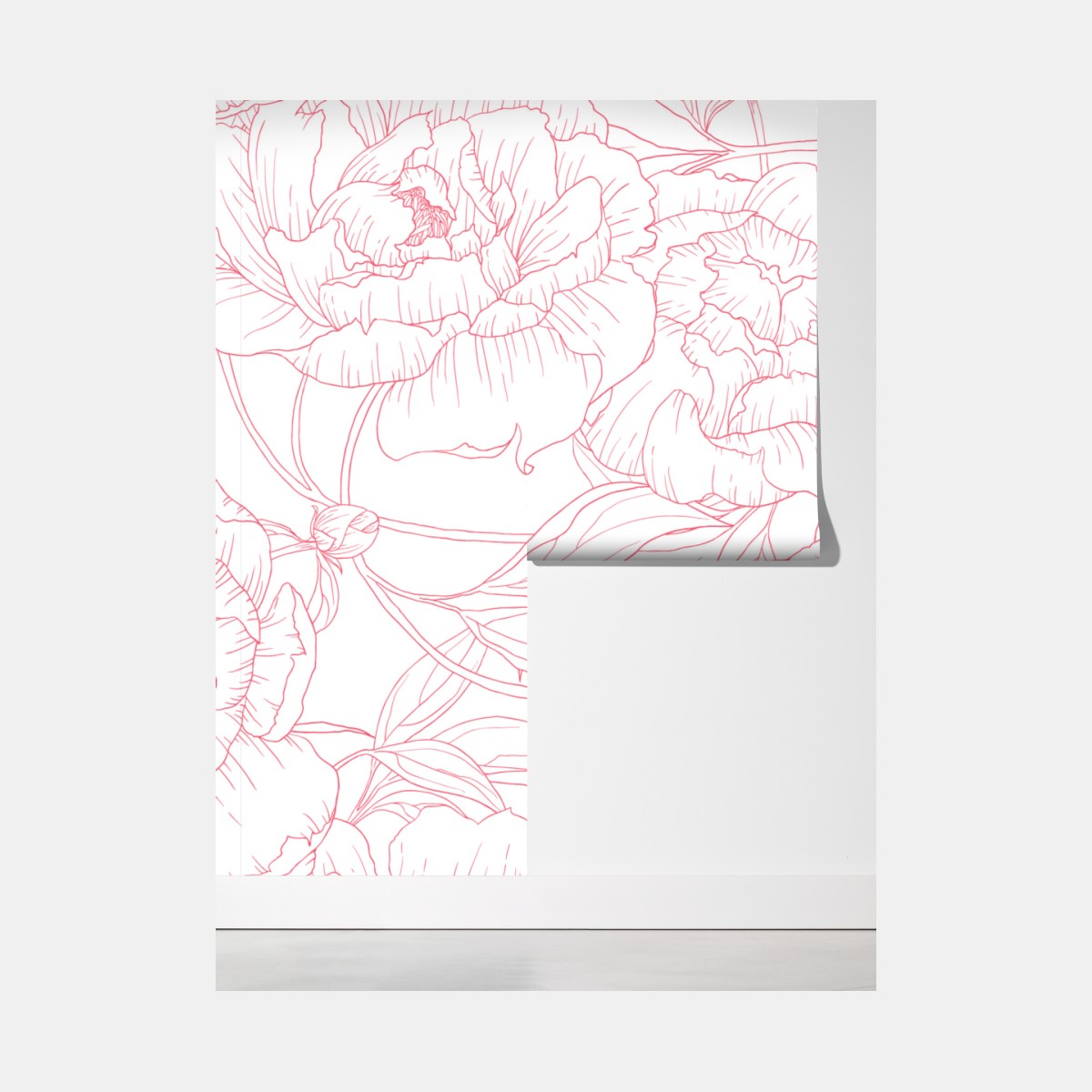 Fototapeta delikatny różowy wzór piwonii w stylu line art – Wallissimo® Fototapeta delikatny różowy wzór piwonii w stylu line art – Wallissimo®