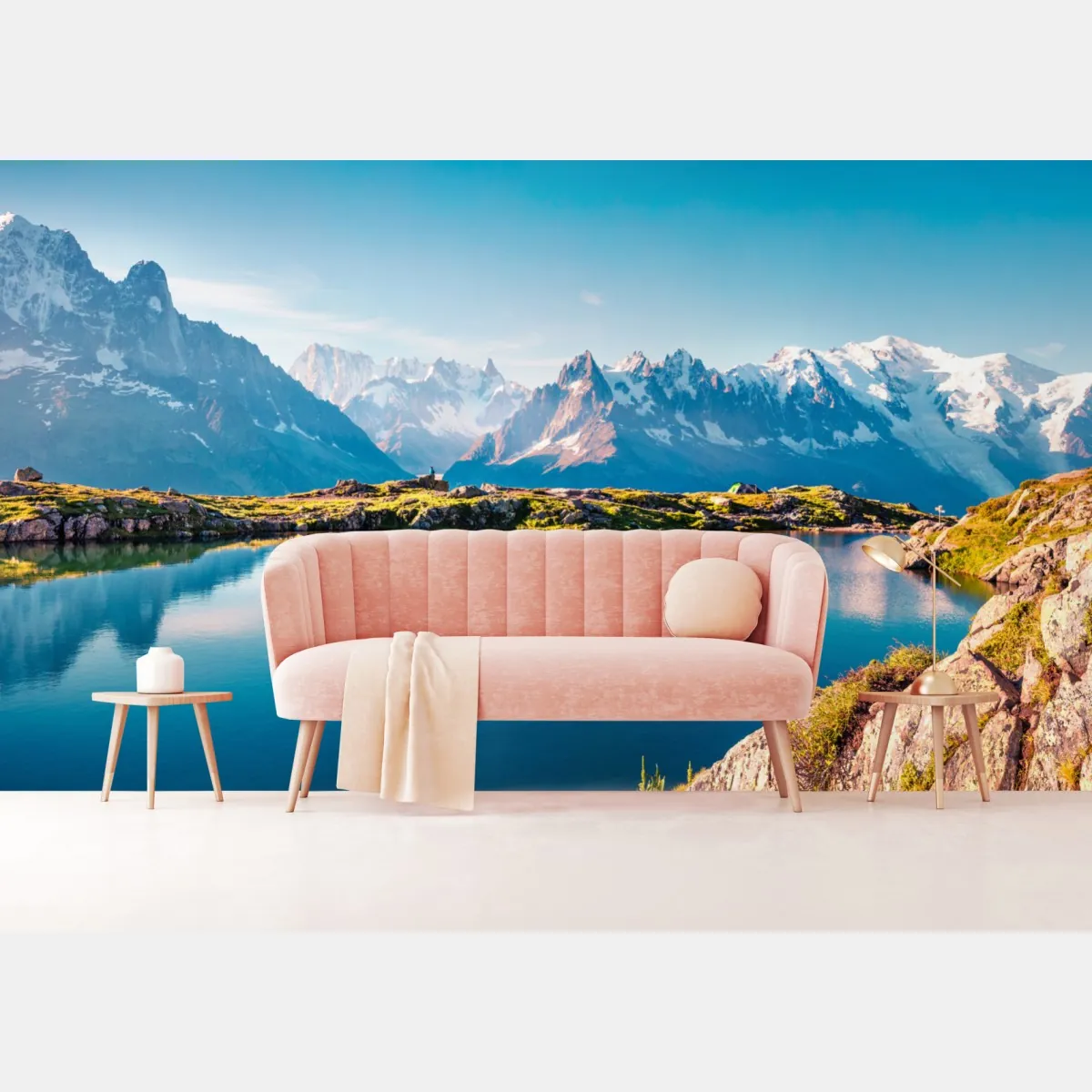 Fototapeta Lac Blanc z widokiem na Mont Blanc – Wallissimo® Fototapeta Lac Blanc z widokiem na Mont Blanc – Wallissimo®