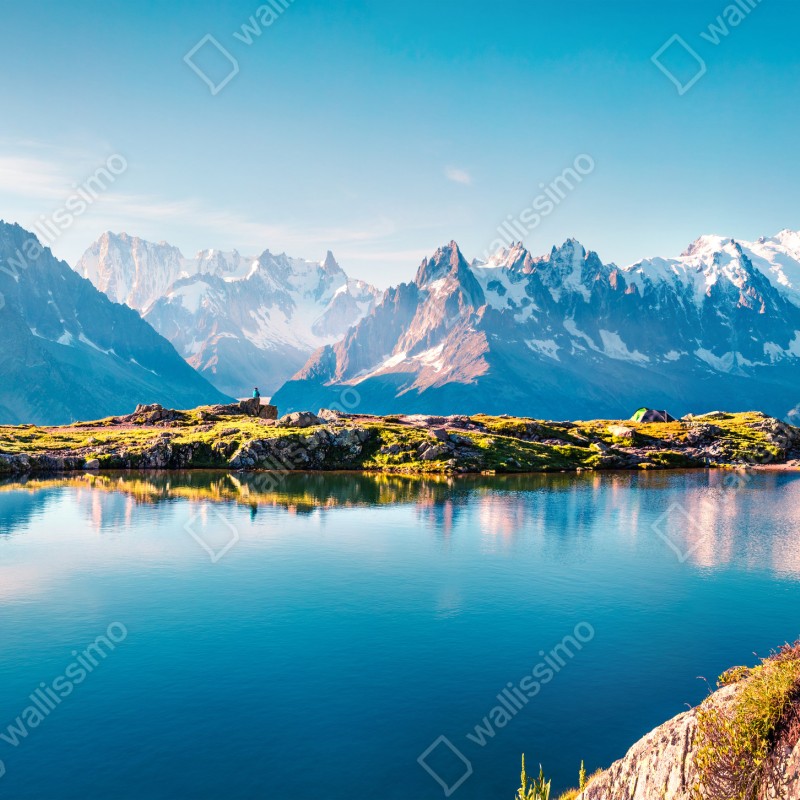 Fototapeta Lac Blanc z widokiem na Mont Blanc – Wallissimo® Fototapeta Lac Blanc z widokiem na Mont Blanc – Wallissimo®
