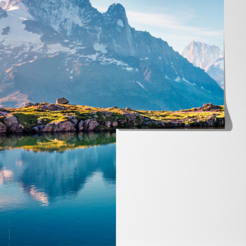 Fototapeta Lac Blanc z widokiem na Mont Blanc – Wallissimo® Fototapeta Lac Blanc z widokiem na Mont Blanc – Wallissimo®