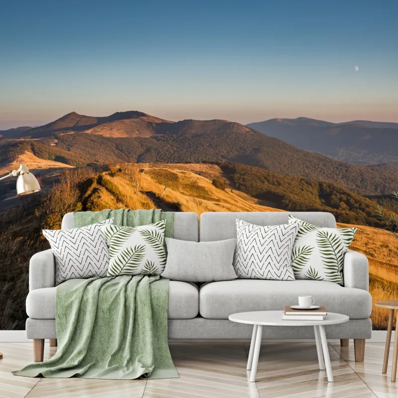 Fototapeta złoty grzbiet górski o zachodzie słońca – Wallissimo® Fototapeta złoty grzbiet górski o zachodzie słońca – Wallissimo®