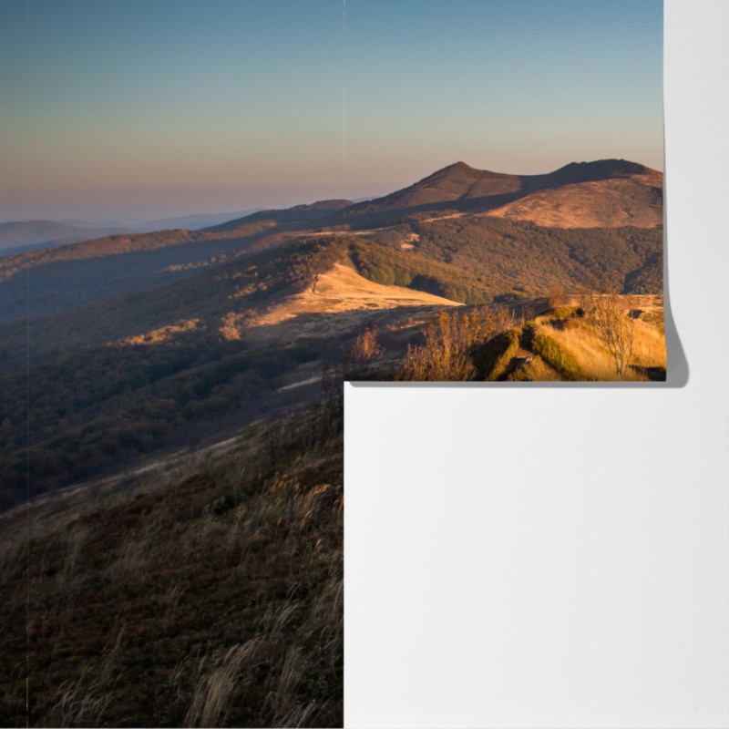 Fototapeta złoty grzbiet górski o zachodzie słońca – Wallissimo® Fototapeta złoty grzbiet górski o zachodzie słońca – Wallissimo®