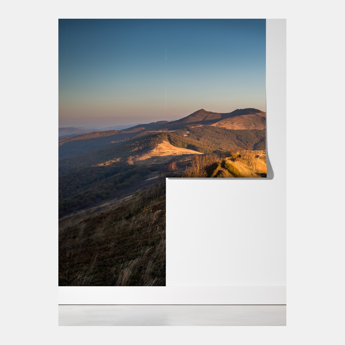 Fototapeta złoty grzbiet górski o zachodzie słońca – Wallissimo® Fototapeta złoty grzbiet górski o zachodzie słońca – Wallissimo®