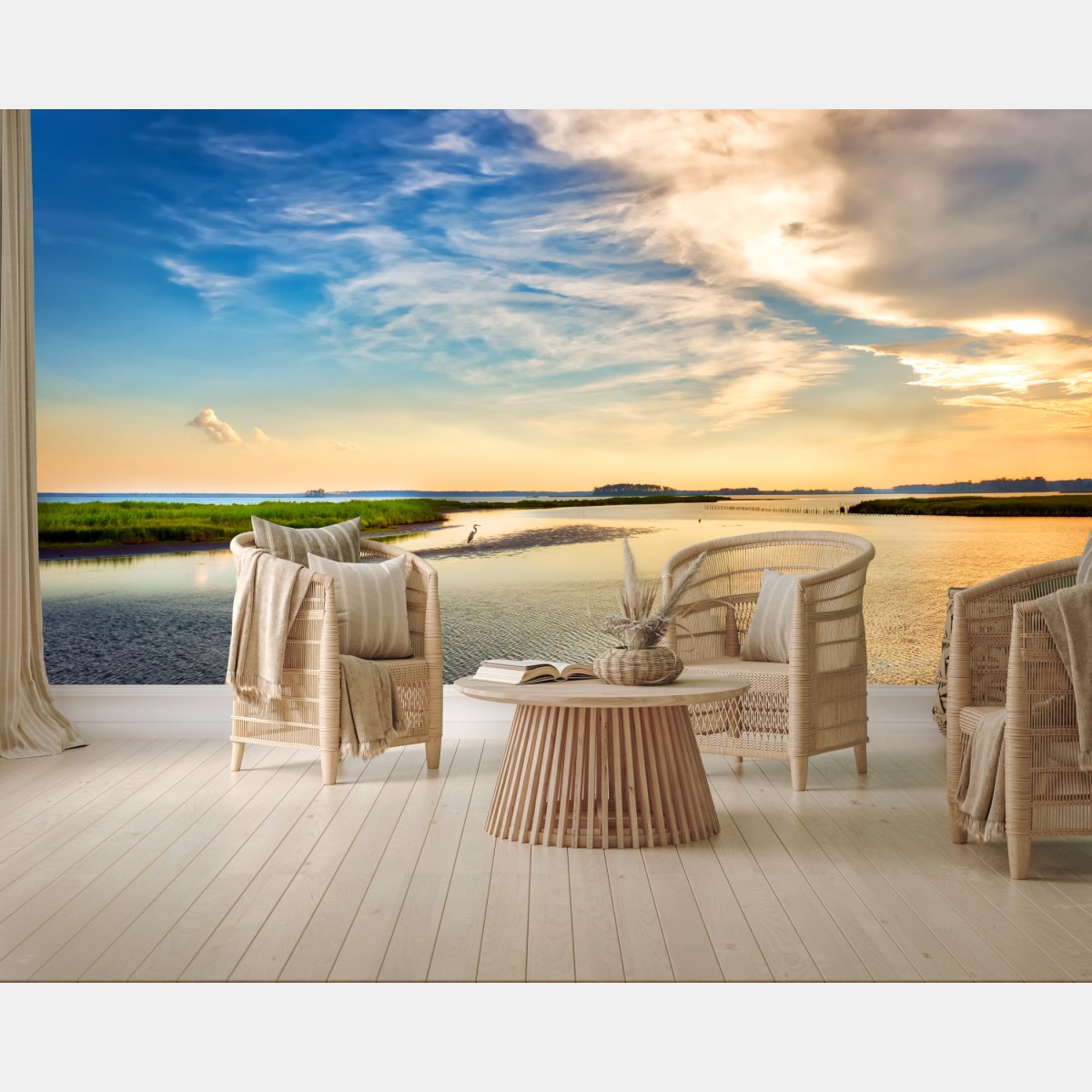 Wall mural great blue heron at Chesapeake Bay sunset