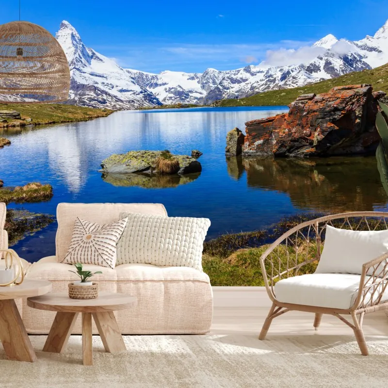 Fototapeta spokojne odbicie Matterhornu nad jeziorem Stellisee, Zermatt – Wallissimo® Fototapeta spokojne odbicie Matterhornu nad jeziorem Stellisee, Zermatt – Wallissimo®
