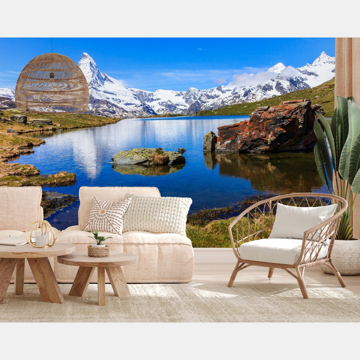 Wall mural tranquil reflection of the Matterhorn at Stellisee, Zermatt