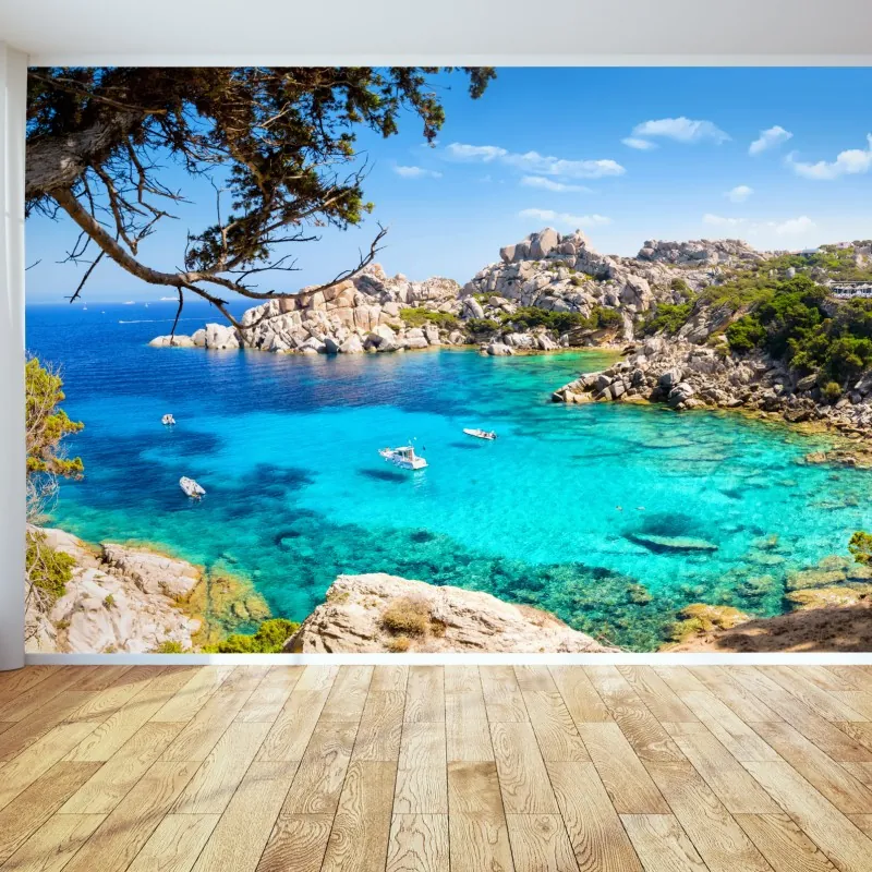 Fototapeta turkusowa zatoka nad skalistym wybrzeżem – Wallissimo® Fototapeta turkusowa zatoka nad skalistym wybrzeżem – Wallissimo®