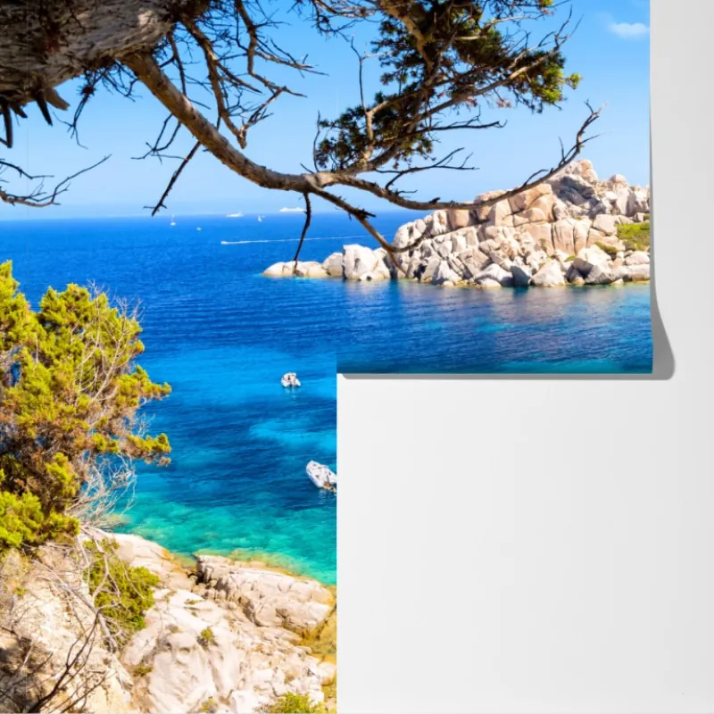 Fototapeta turkusowa zatoka nad skalistym wybrzeżem – Wallissimo® Fototapeta turkusowa zatoka nad skalistym wybrzeżem – Wallissimo®