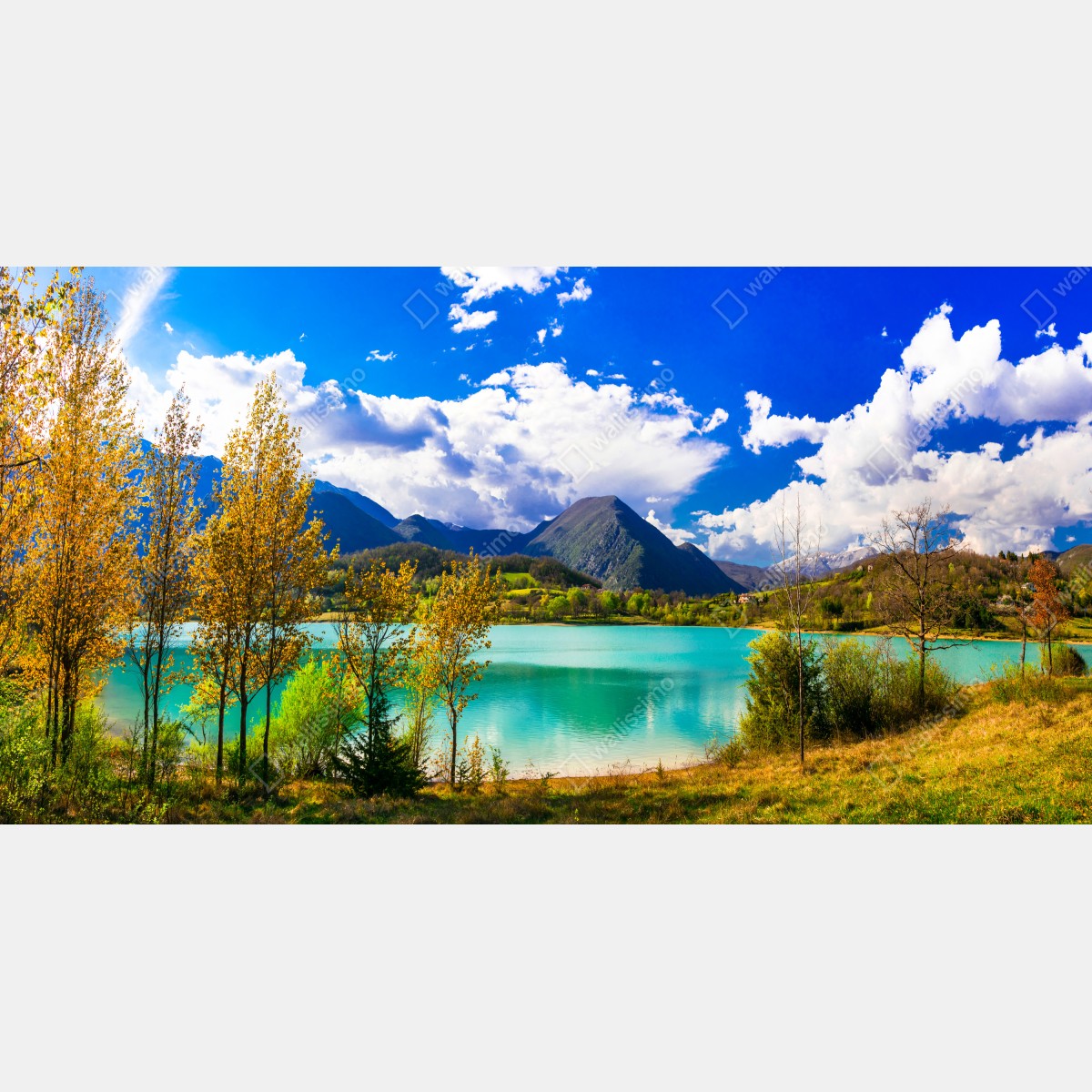 Fototapeta turkusowe jezioro i górski pejzaż – Wallissimo® Fototapeta turkusowe jezioro i górski pejzaż – Wallissimo®