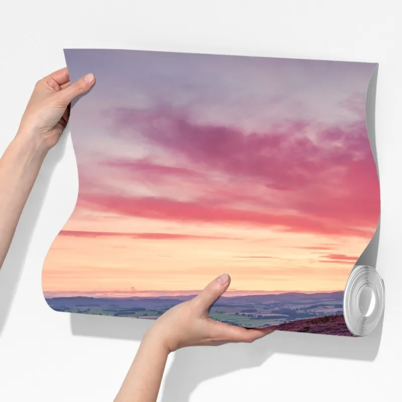 Fototapeta fioletowe wrzosowiska o zachodzie słońca – Wallissimo® Fototapeta fioletowe wrzosowiska o zachodzie słońca – Wallissimo®