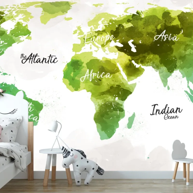 Fototapeta zielona akwarelowa mapa świata