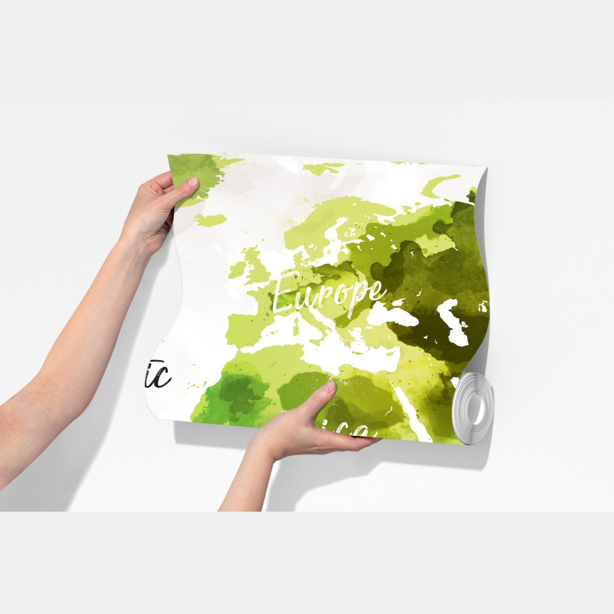 Fototapeta zielona akwarelowa mapa świata – Wallissimo® Fototapeta zielona akwarelowa mapa świata – Wallissimo®