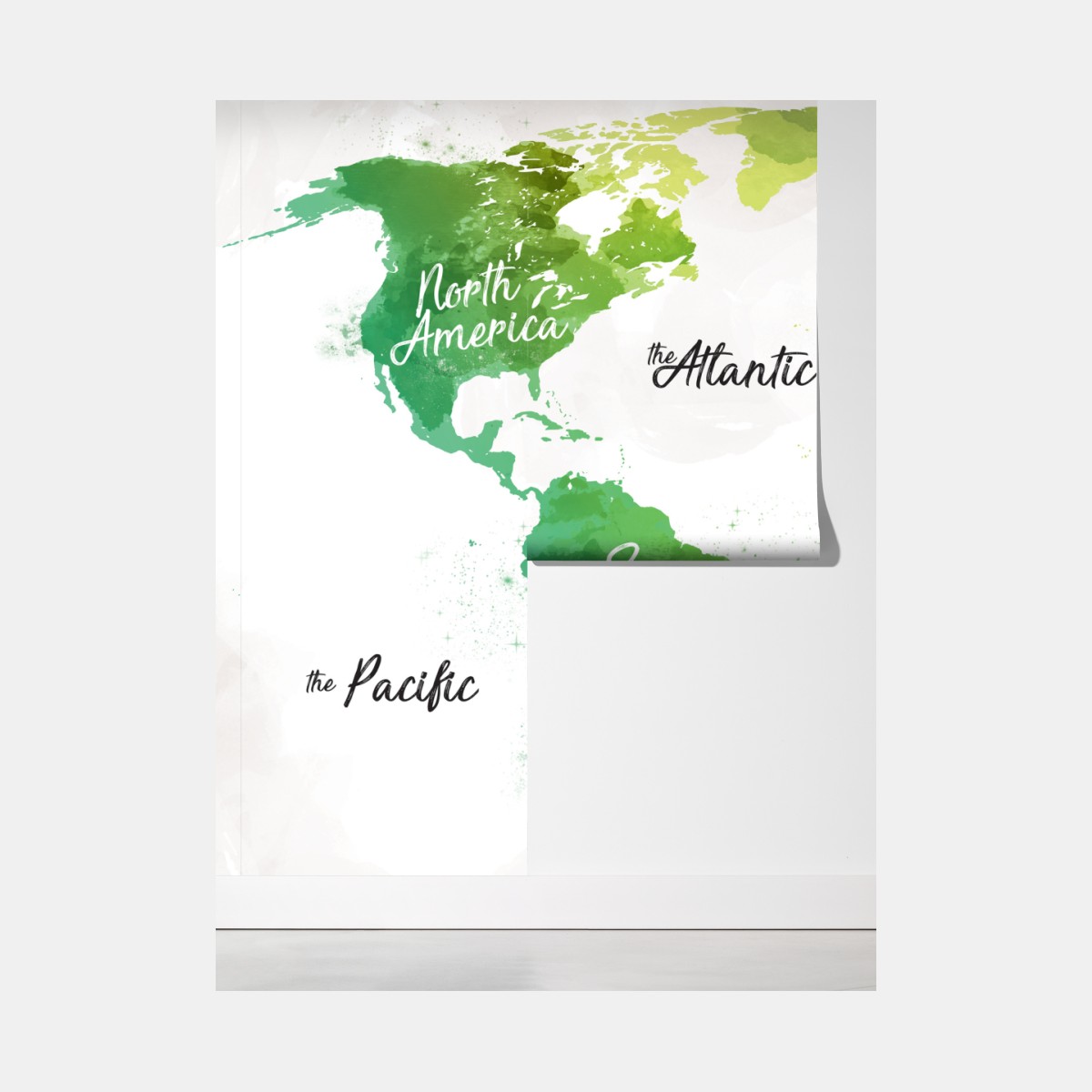 Fototapeta zielona akwarelowa mapa świata – Wallissimo® Fototapeta zielona akwarelowa mapa świata – Wallissimo®