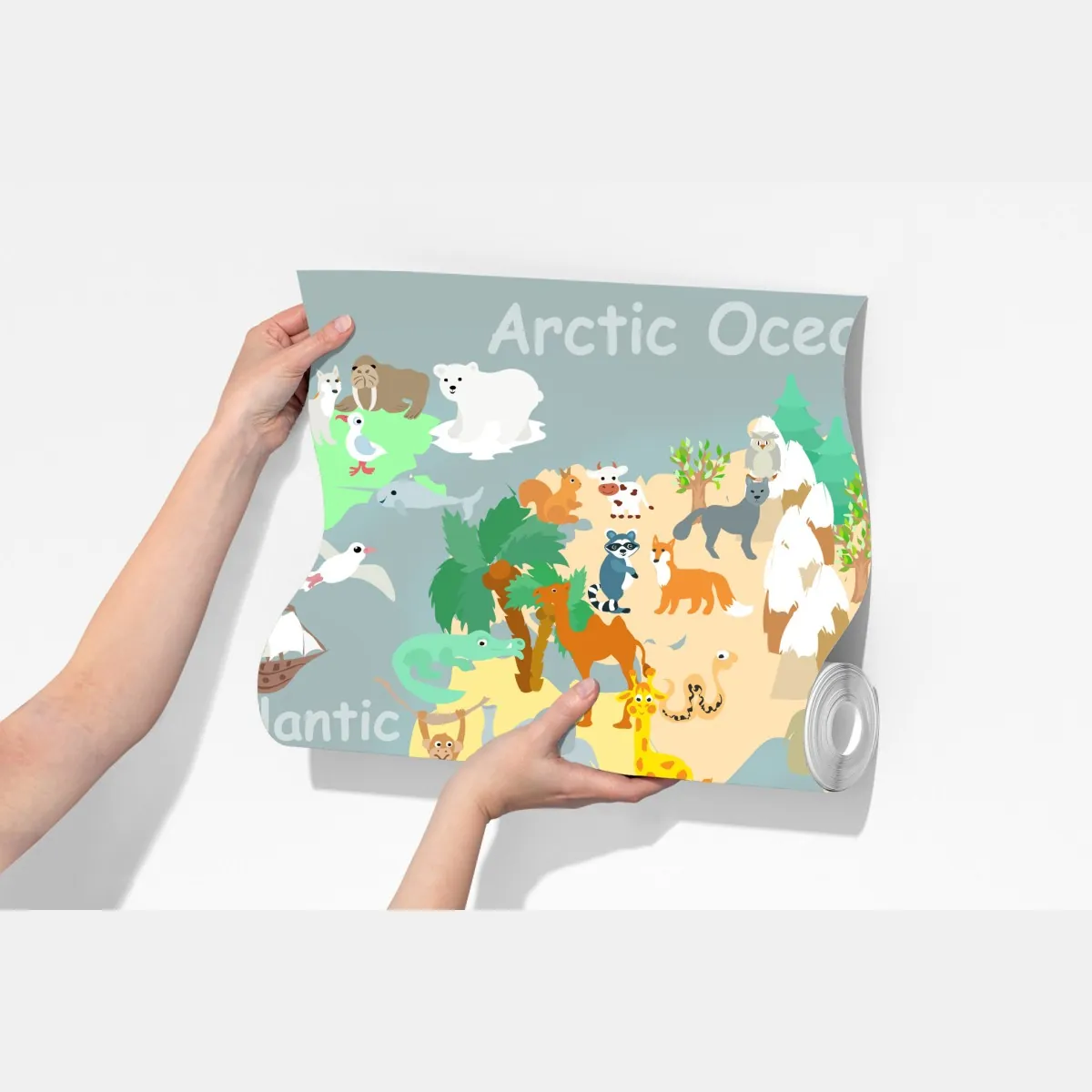 Fototapeta mapa świata ze zwierzętami – Wallissimo® Fototapeta mapa świata ze zwierzętami – Wallissimo®