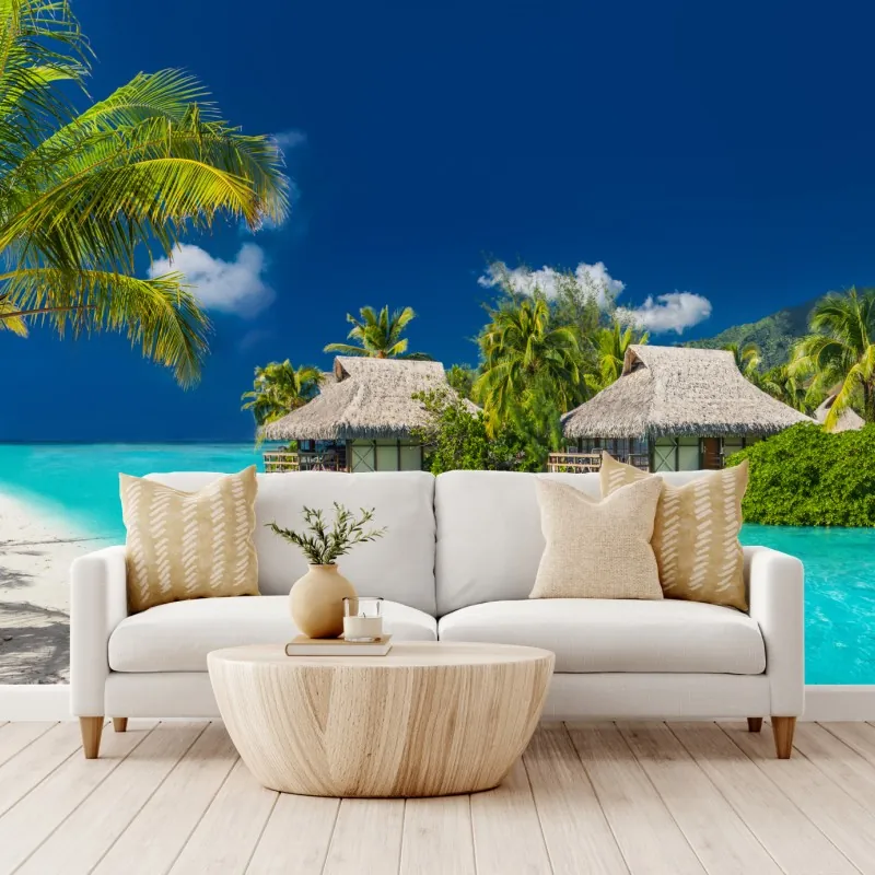 Fototapeta tropikalne bungalowy nad turkusowym morzem – Wallissimo® Fototapeta tropikalne bungalowy nad turkusowym morzem – Wallissimo®