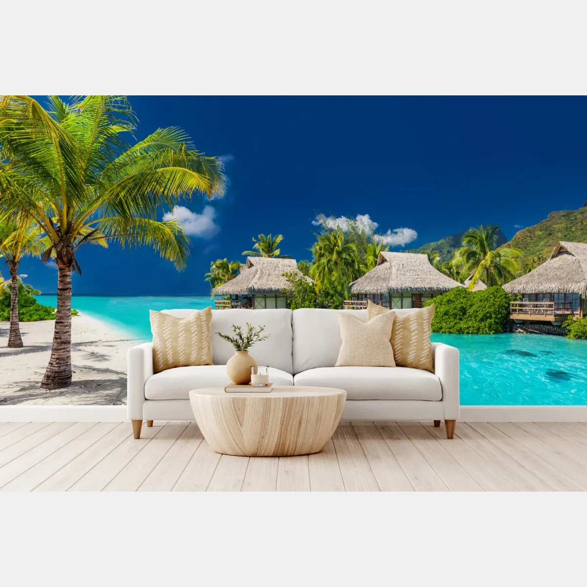 Fototapeta tropikalne bungalowy nad turkusowym morzem – Wallissimo® Fototapeta tropikalne bungalowy nad turkusowym morzem – Wallissimo®