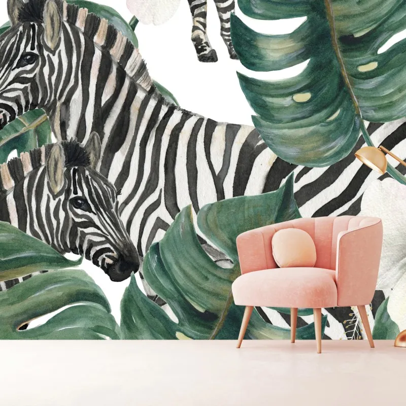 Fototapeta tropikalny wzór z zebrą i monsterą