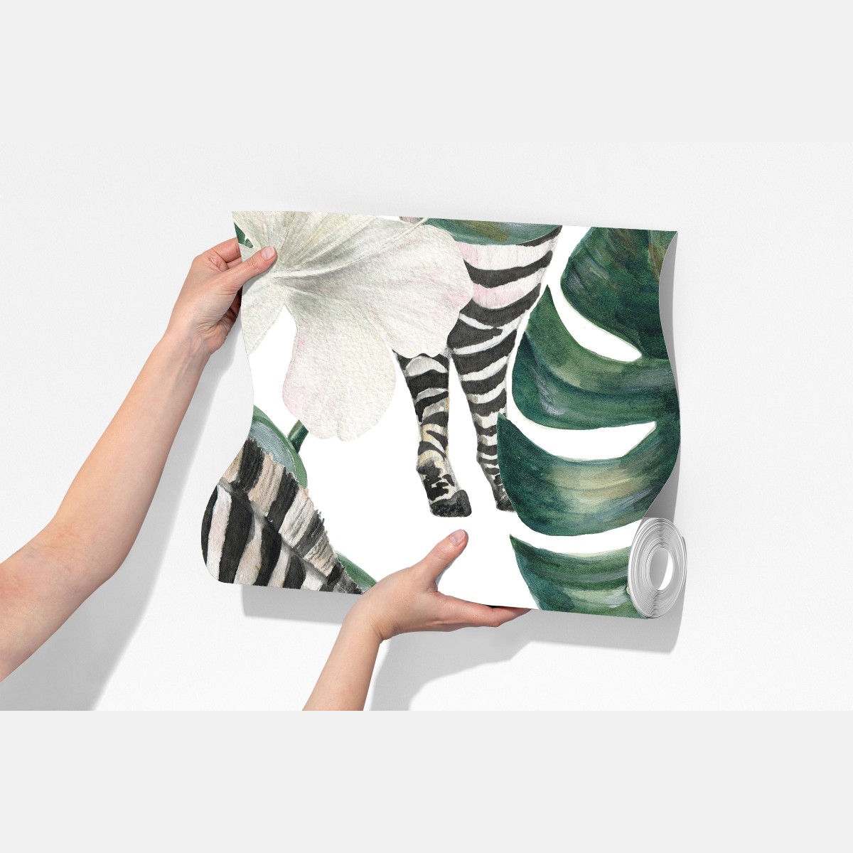 Fototapeta tropikalny wzór z zebrą i monsterą – Wallissimo® Fototapeta tropikalny wzór z zebrą i monsterą – Wallissimo®