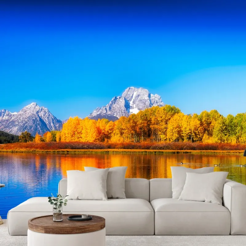 Fototapeta jesienna panorama gór i jeziora – Wallissimo® Fototapeta jesienna panorama gór i jeziora – Wallissimo®