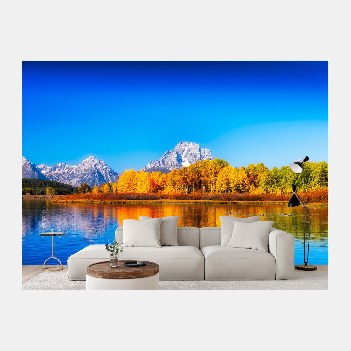 Wall mural autumn mountains and lake reflections